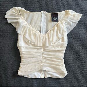 VERONIQUE YOUNG For W Cream Ruffled Off Shoulder Top Size 2 Goth Fairy Coquette